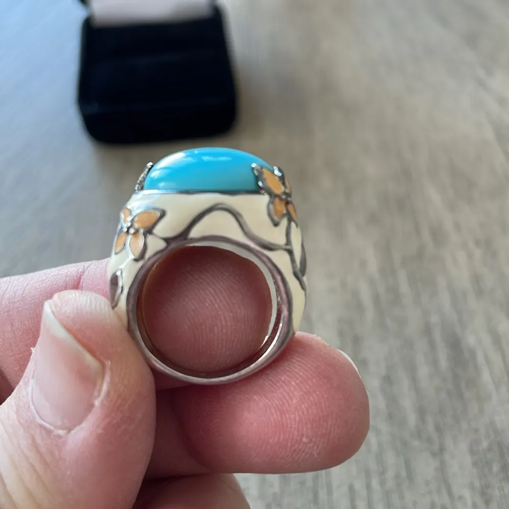 David Sigal Sterling Silver Enamel ring Blue Size 6 - Image 8