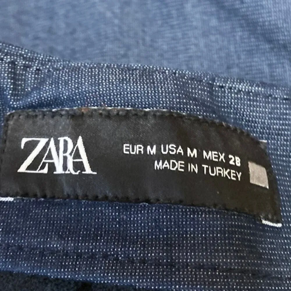 Zara Blue High Waisted Front Slit Zip Mini Straight Pencil Denim Skirt Skort MN - Image 4