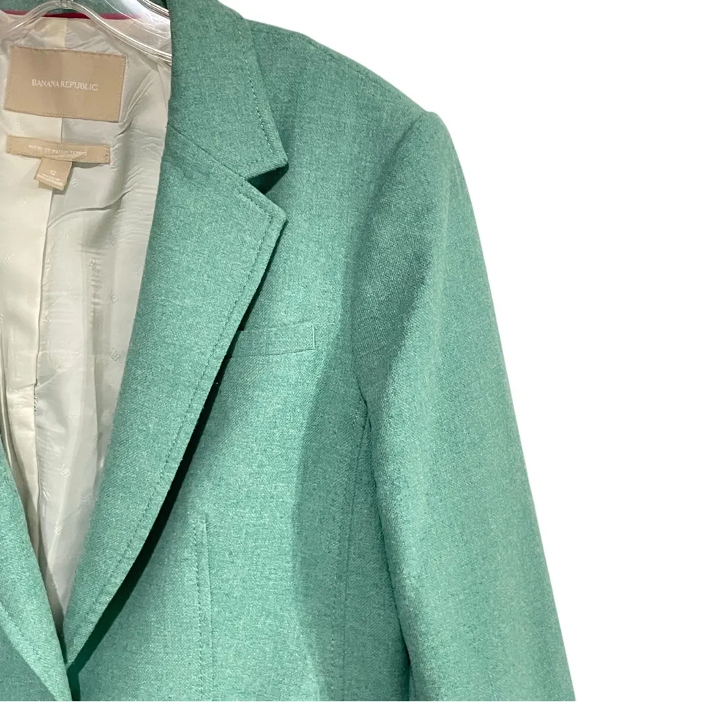 Banana Republic Mint Green Wool Blend blazer size 12 elbow patches - Image 5