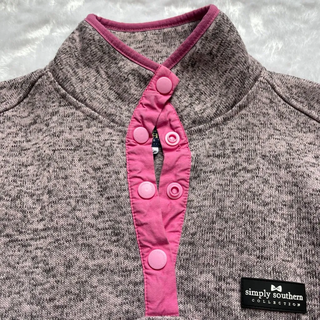 Simply Southern Heathered Gray Pink Pullover Sweatshirt Womens Size‎ Medium Snap - Image 6
