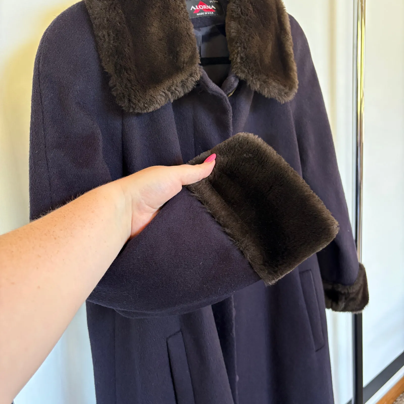 Vintage Navy Pennylane Long Coat Faux Fur Collar Wool Blend Formal Winter Blue Size undefined - Image 3