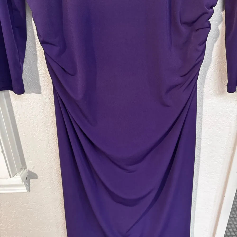 AB Studio Purple Long Sleeve Ruched Dress - Image 4