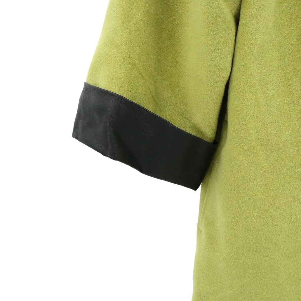 NWT Caroline Rose Green Black Faux Leather Trim Longline Jacket Coat XS - Image 3