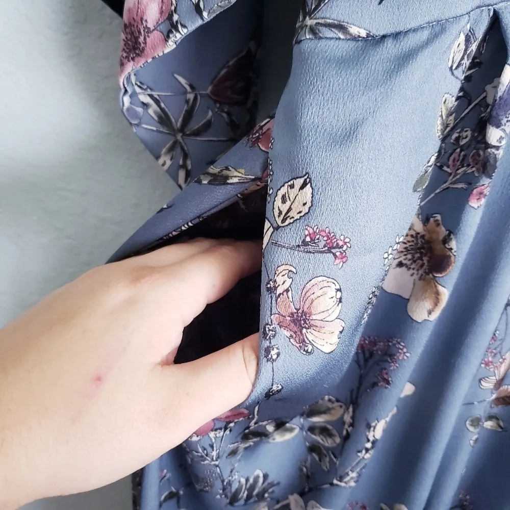 Zara Blue Satin Oriental Floral Wideleg Kimono Jumpsuit - Image 10