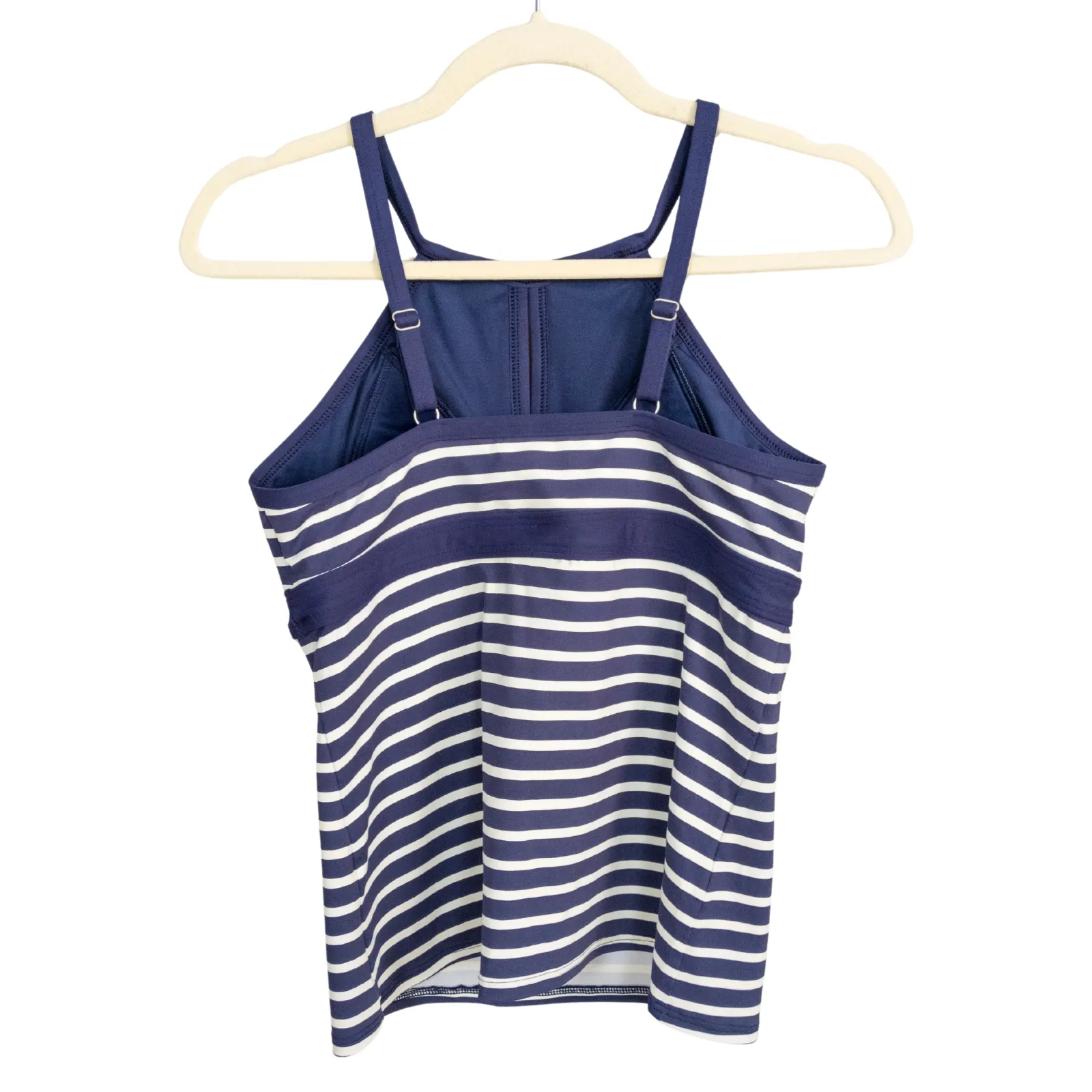 LANDS' END Blue White Stripe Keyhole High Neck Tankini Molded Cups Women's 4 - Image 3