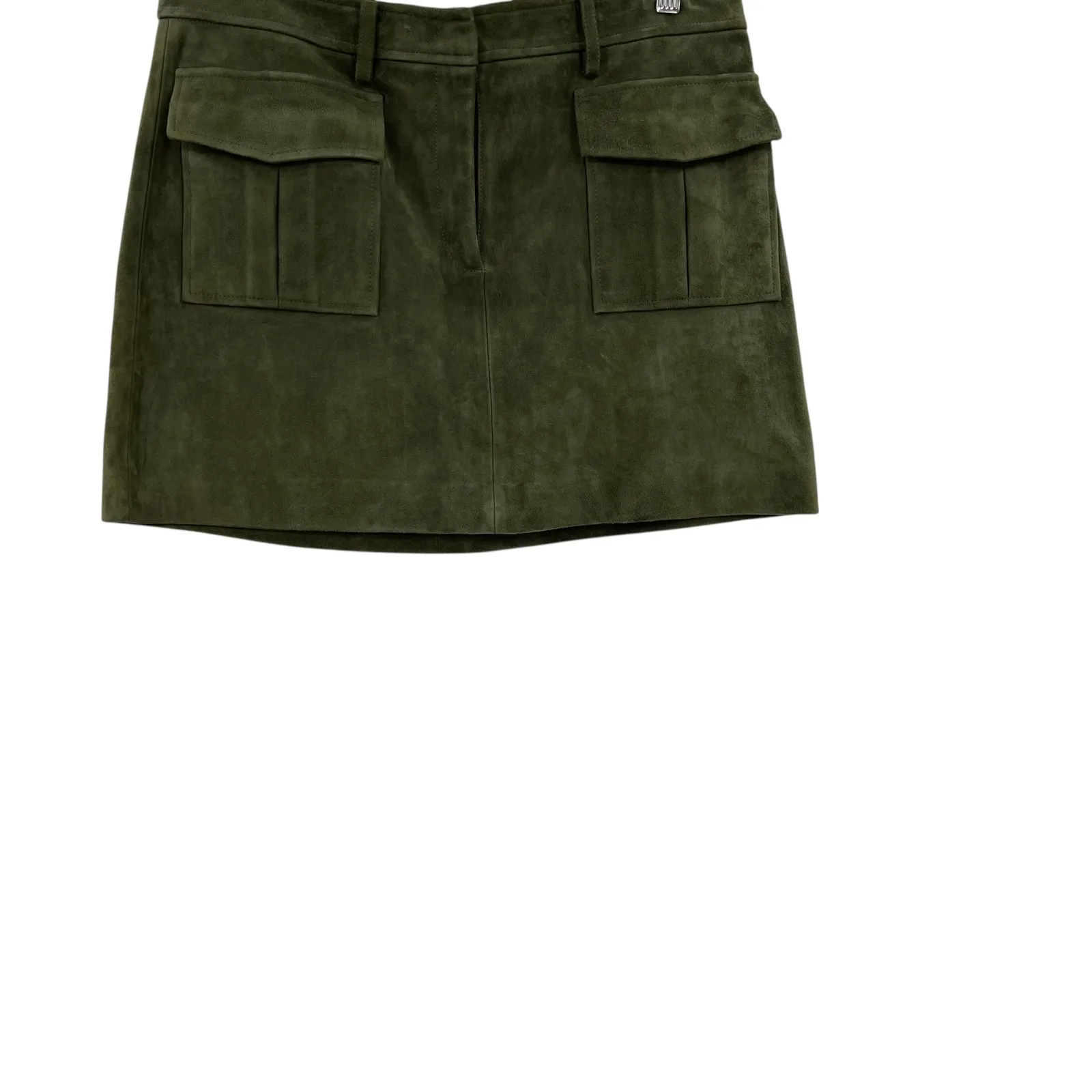 Theory Lupah Suede Mini‎ Skirt Goat Leather Army Green Size 8 - Image 7