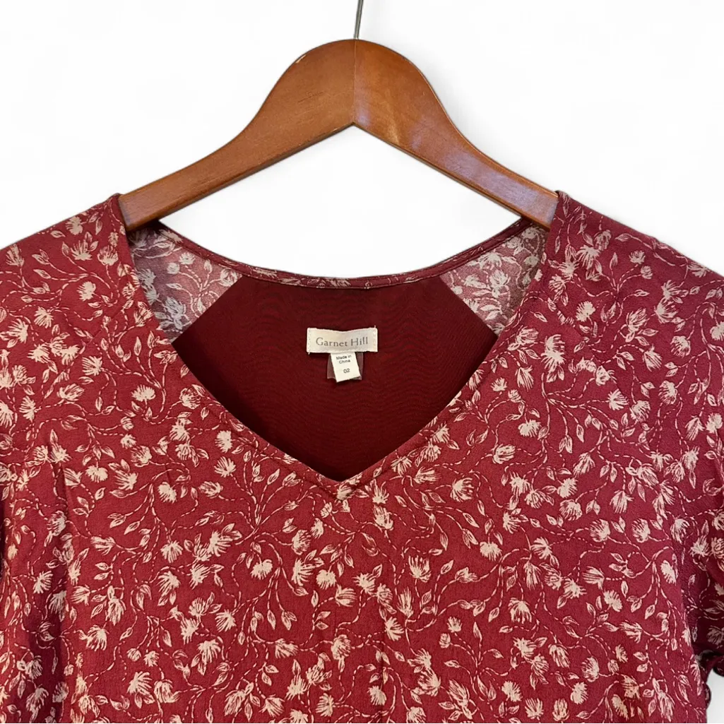 Garnet Hill Bohemian Burgundy Floral Pocket Detail Dress 2 - Image 5