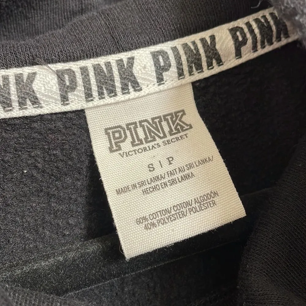 PINK Victoria’s Secret black cowl neck sweatshirt with colorful logo, size S - Image 3