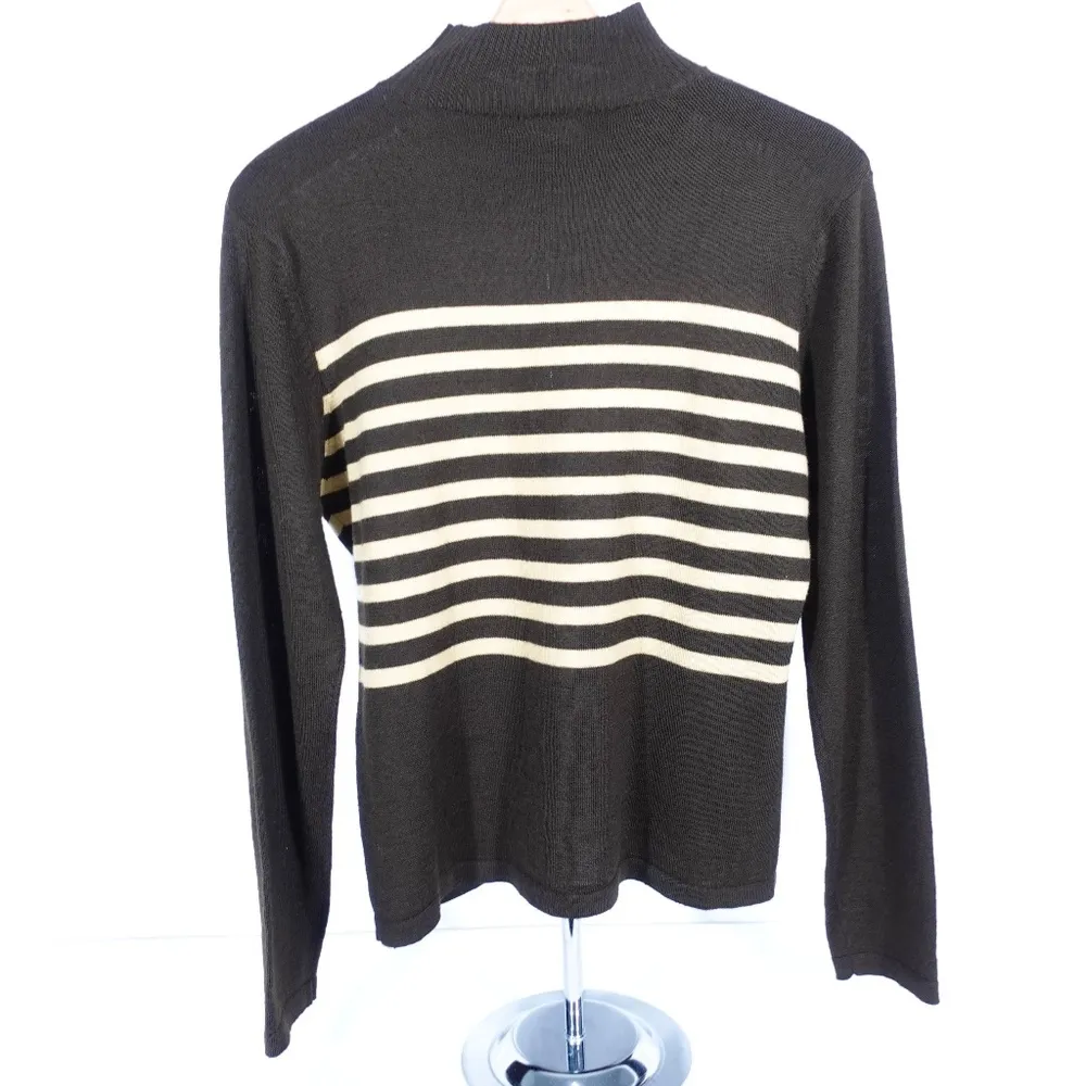 Women's | Harve Benard | Brown Tan Striped Mock Neck Sweater - Image 5