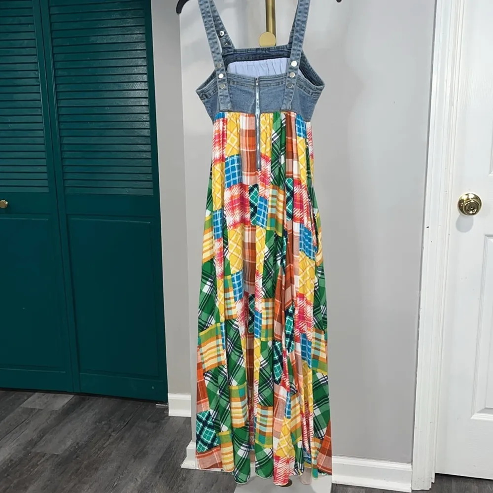 Denim Multi Fabric Pleated Suspender Maxi Dress (brand new) - Image 13