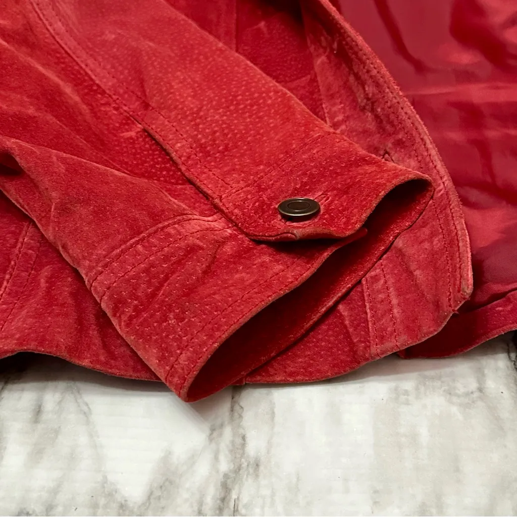 Style of New York Petite Women’s Sz L Red Suede  Button Down Jacket Fall Festive - Image 12