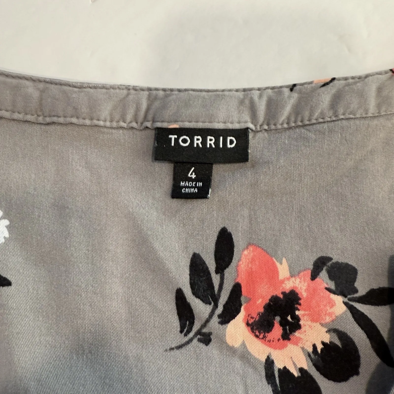 Torrid‎ Gray Floral Challis Zip-Front 3/4 Tab Sleeve Shirt Dress Size 4X - Image 12