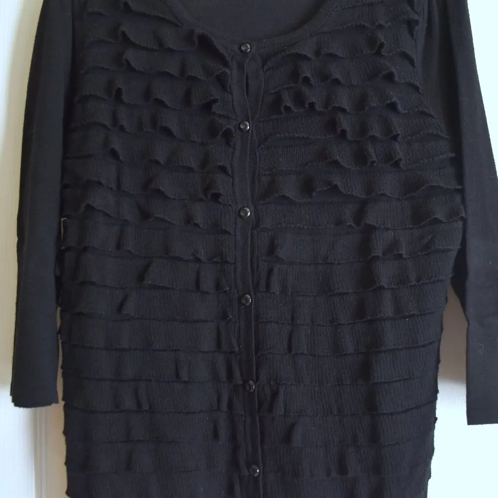 Willi Smith Black Ruffled 3/4 Sleeve Cardigan Sweater - Image 2
