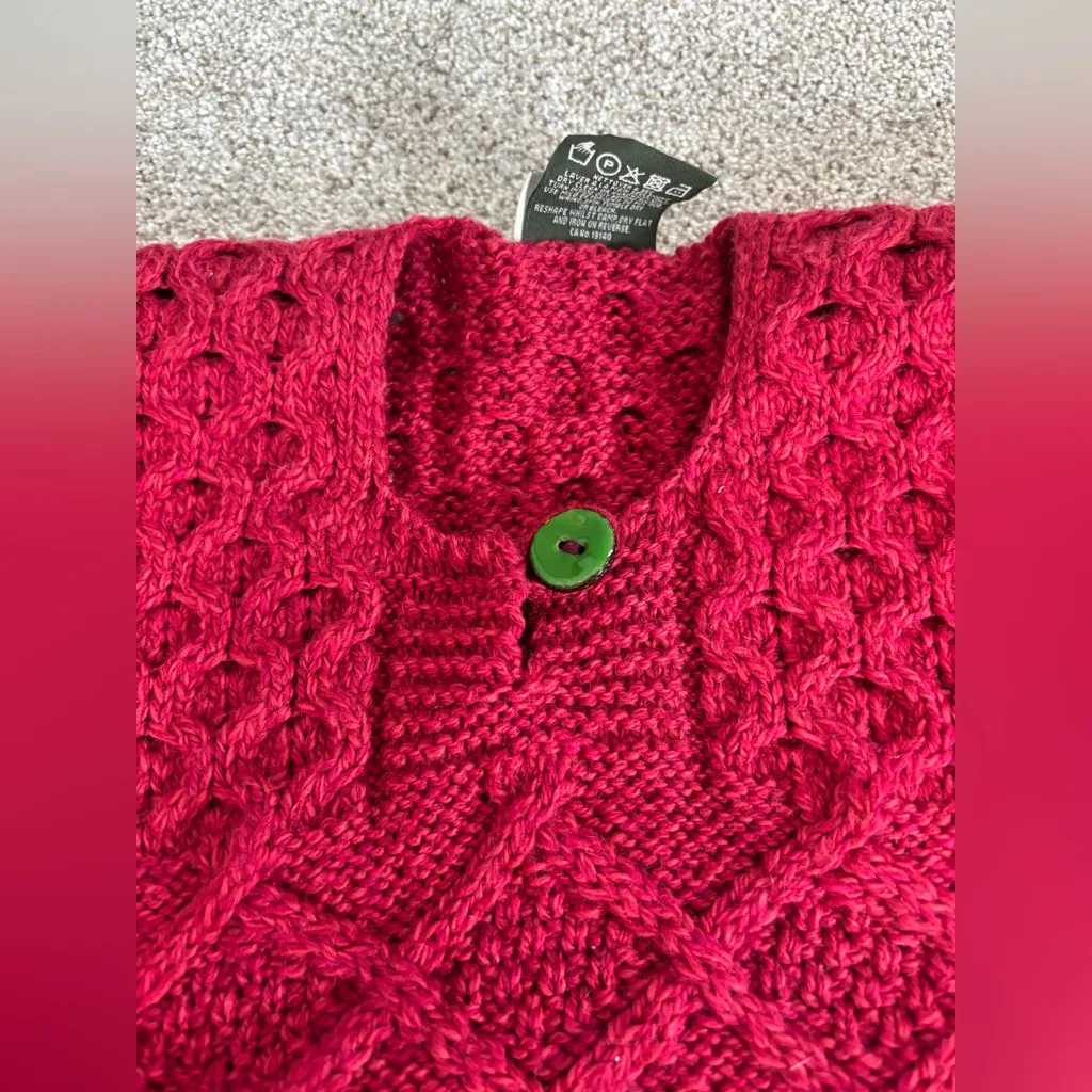 Blarney Woollen Mills 100% Merino Wool Made in Ireland Cable Knit Poncho Sweater Red Size M - Image 5