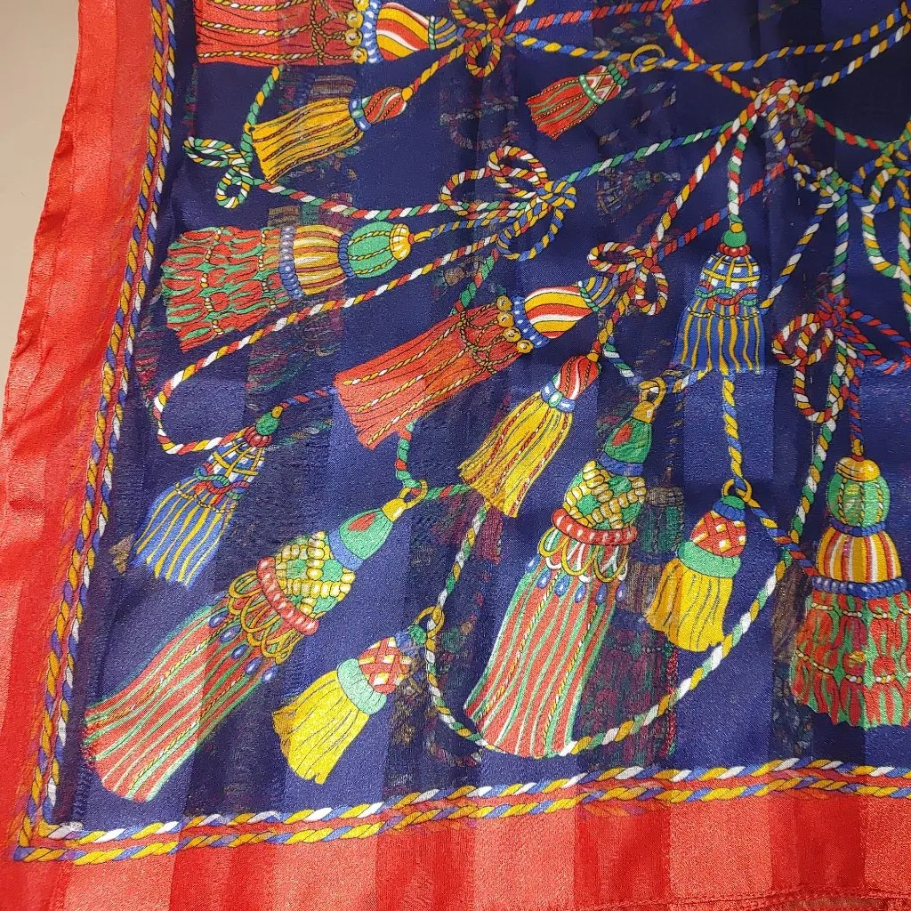 Capezio Accessories Italian Scarf Tassel Rope Print Polyester Multicolor Red Size 32 - Image 3