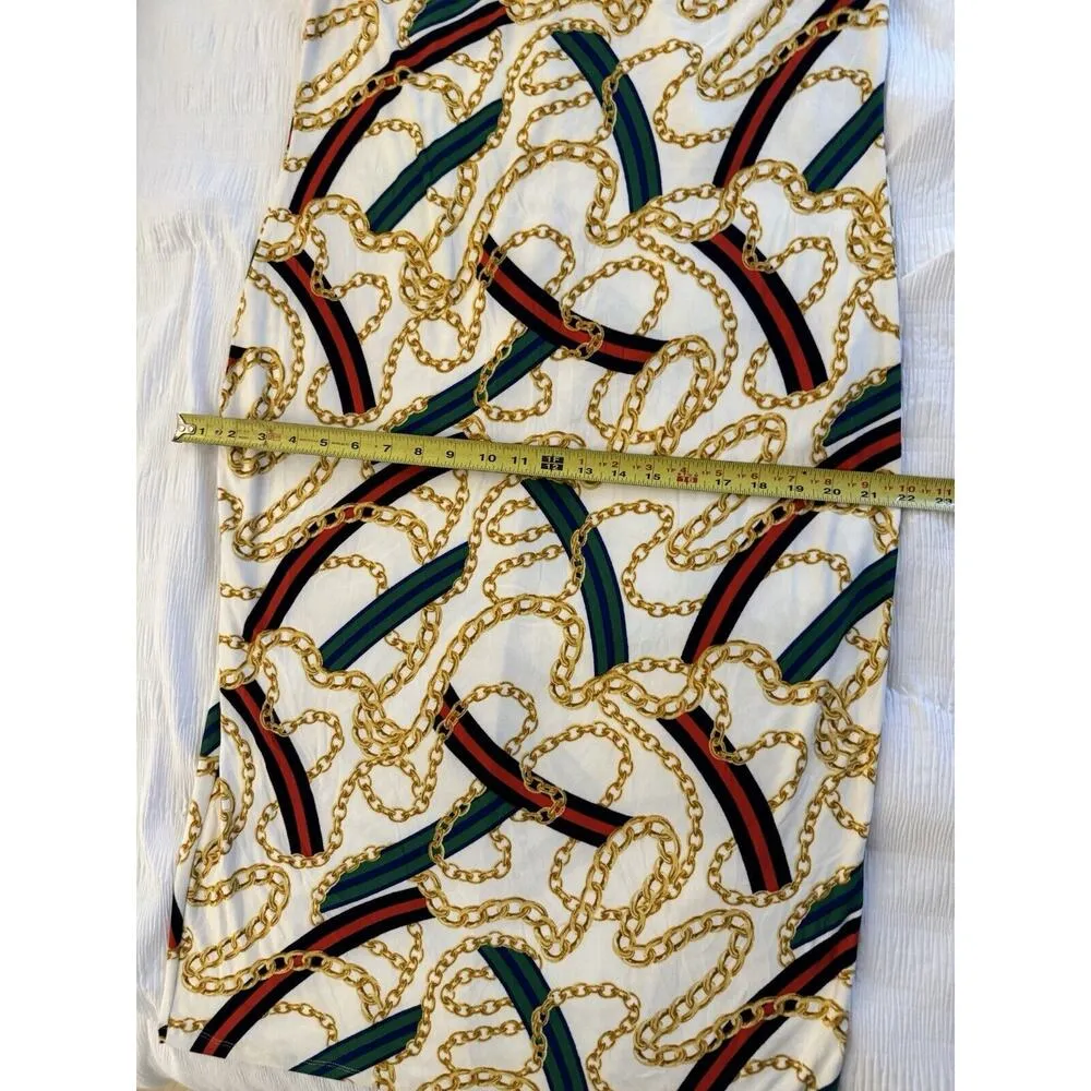 Women's Strapless Dress Swimsuit Coverup Gold Chain Print Green Red Stripe Size 1X - Image 3