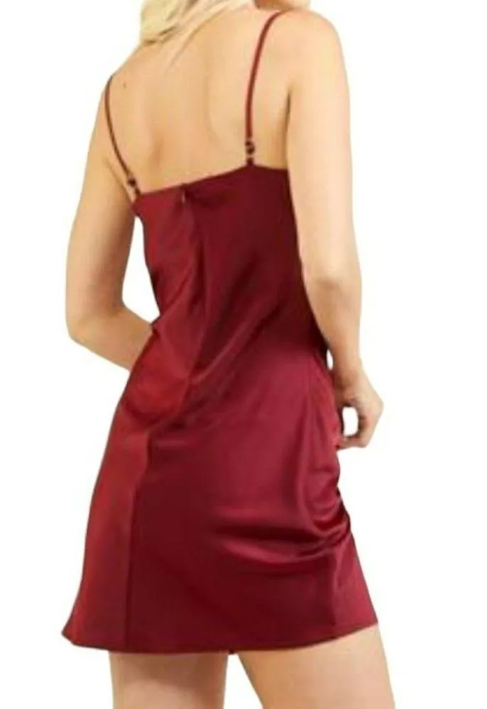 Glam Cowl Neck Mini Slip Dress Wine Red Size Small NWT - Image 3