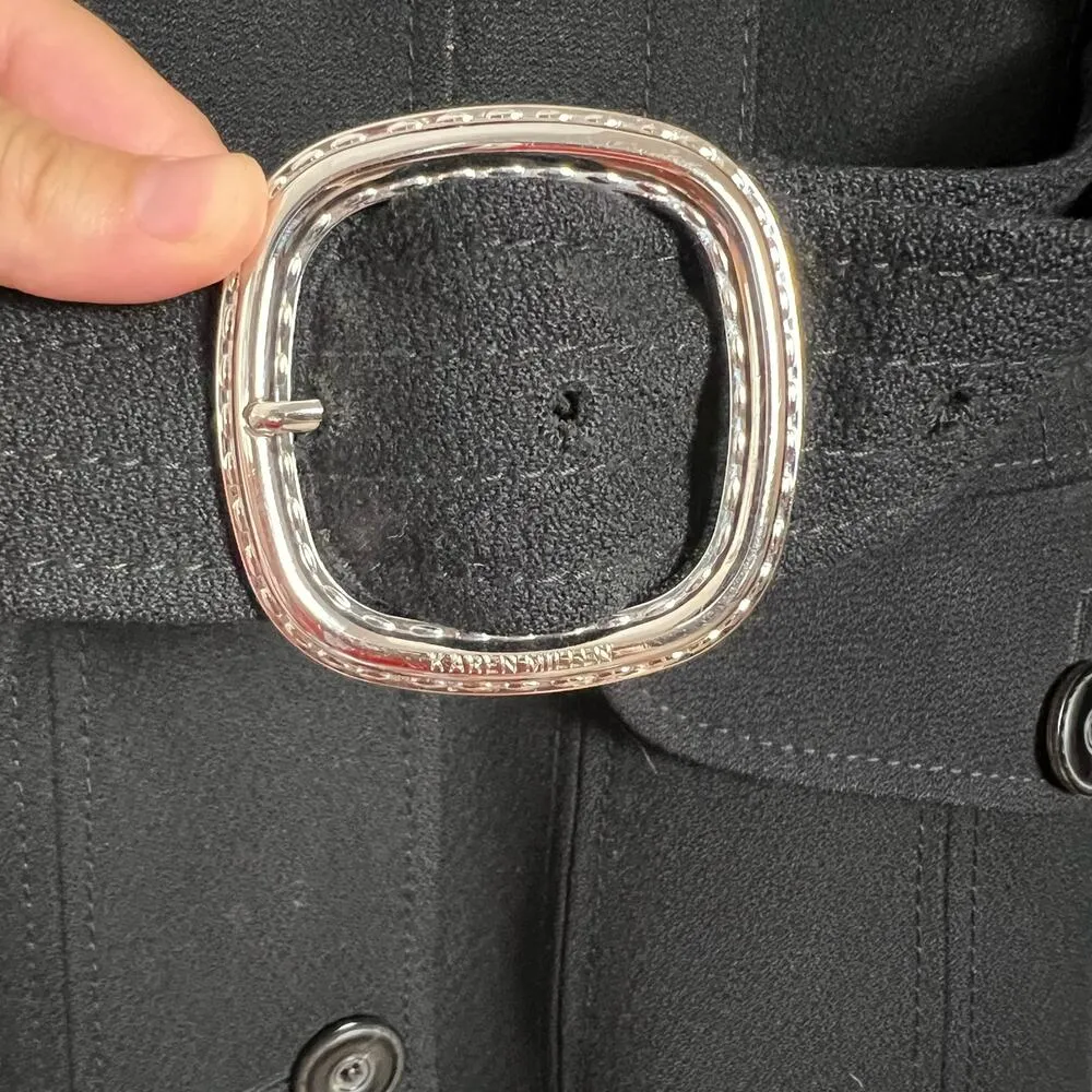 Karen Millen Black Wool Blend Single Breasted Belted Trench Coat Size 8 - Image 9