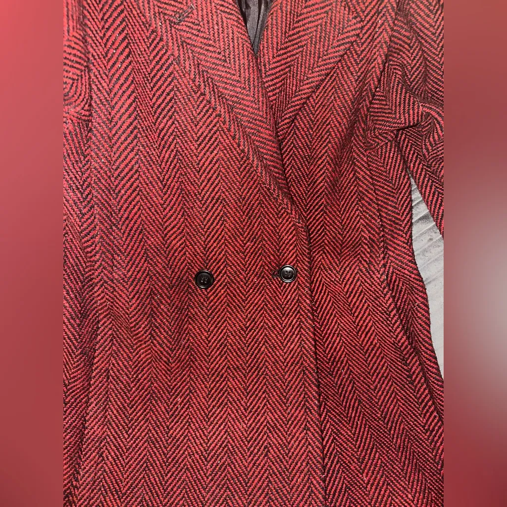 Vintage Peabody House Red/Black Herringbone Tweed Double Breasted Peacoat Red Size 9/10 - Image 4