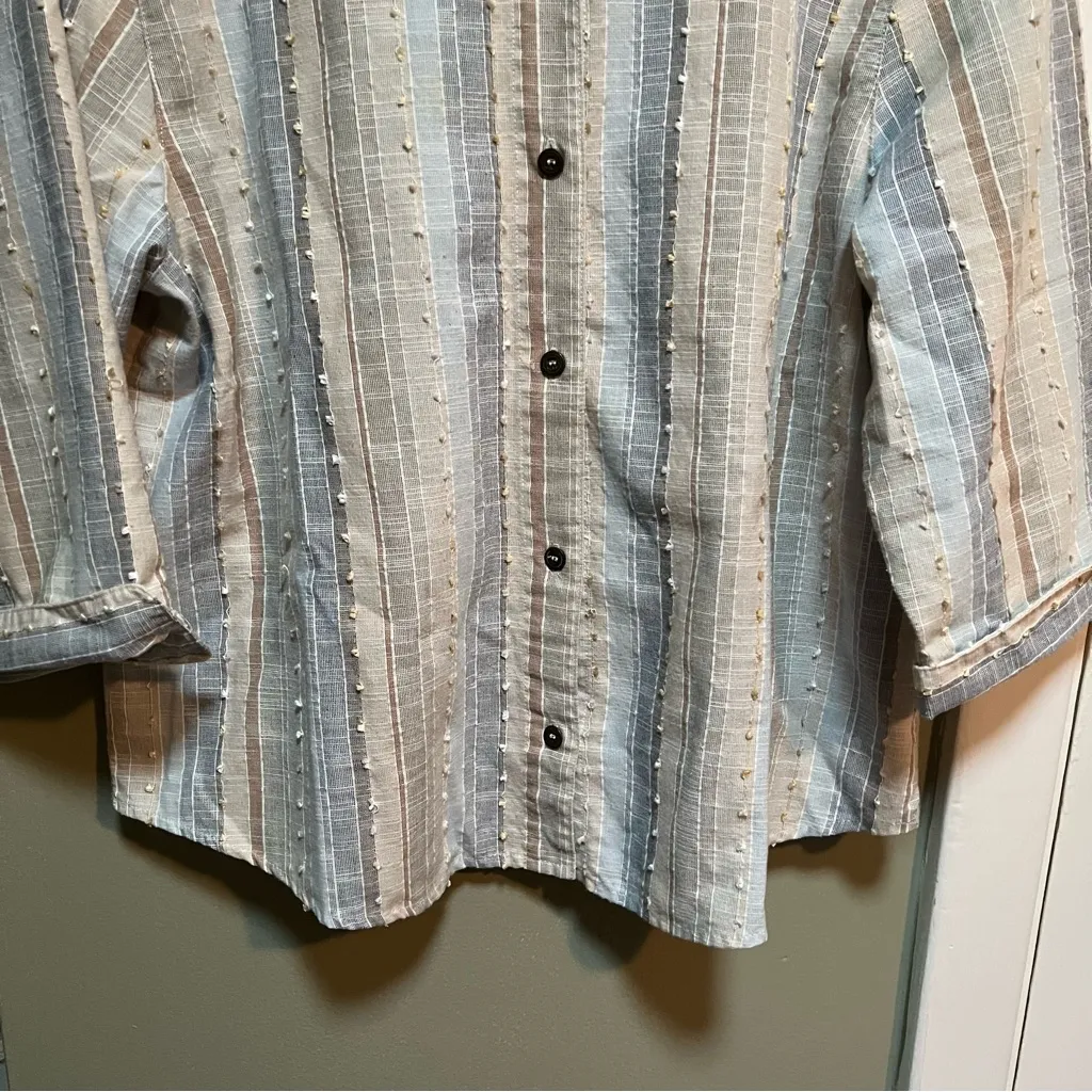 Alfred Dunner Button Down Blouse Pink Blue Tan Stripes Clip Dot 16P - Image 3