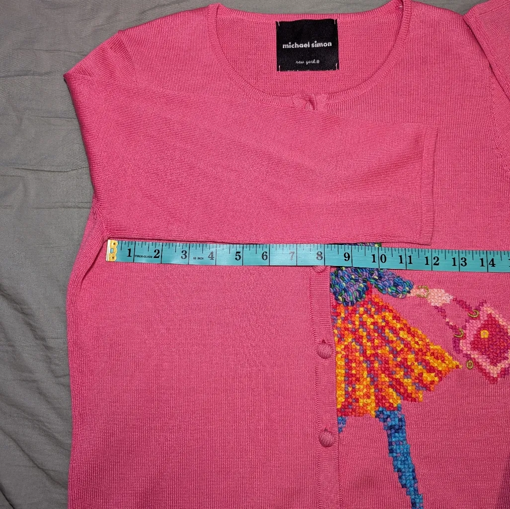 Y2K Michael Simon Silk Blend Embroidered Woman Walking Cardigan Pink Size undefined - Image 7