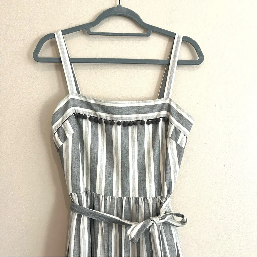 Maggy London Pom Pom Stripe Danni Gray Midi Dress Size 10P Petite - Image 5