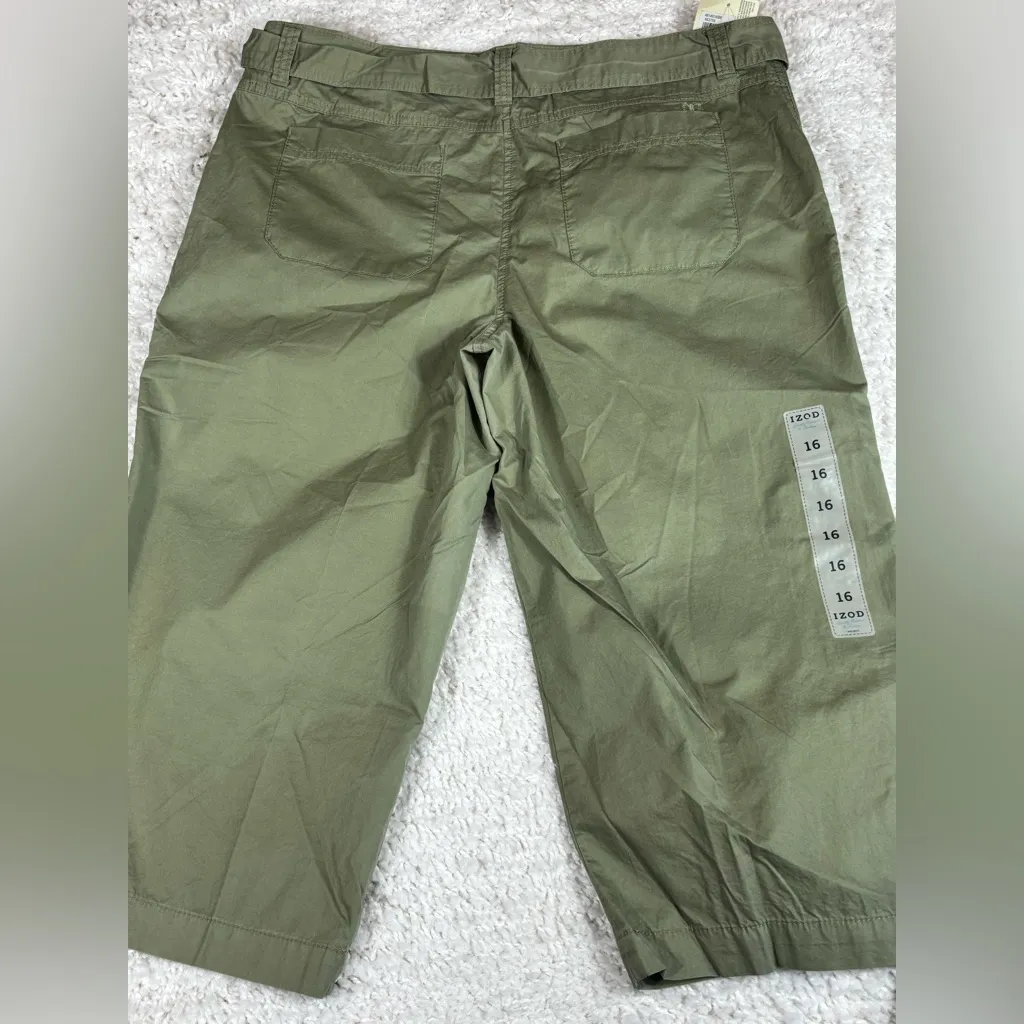 IZOD **SET OF 2** Women's Capri Pants, Belted, Cream/Olive, Size 16 - Image 7