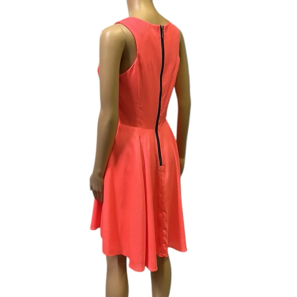 Naven Fit & Flare Sleeveless Exposed Zipper Back Neon Coral Dress Womens 2 - Image 3