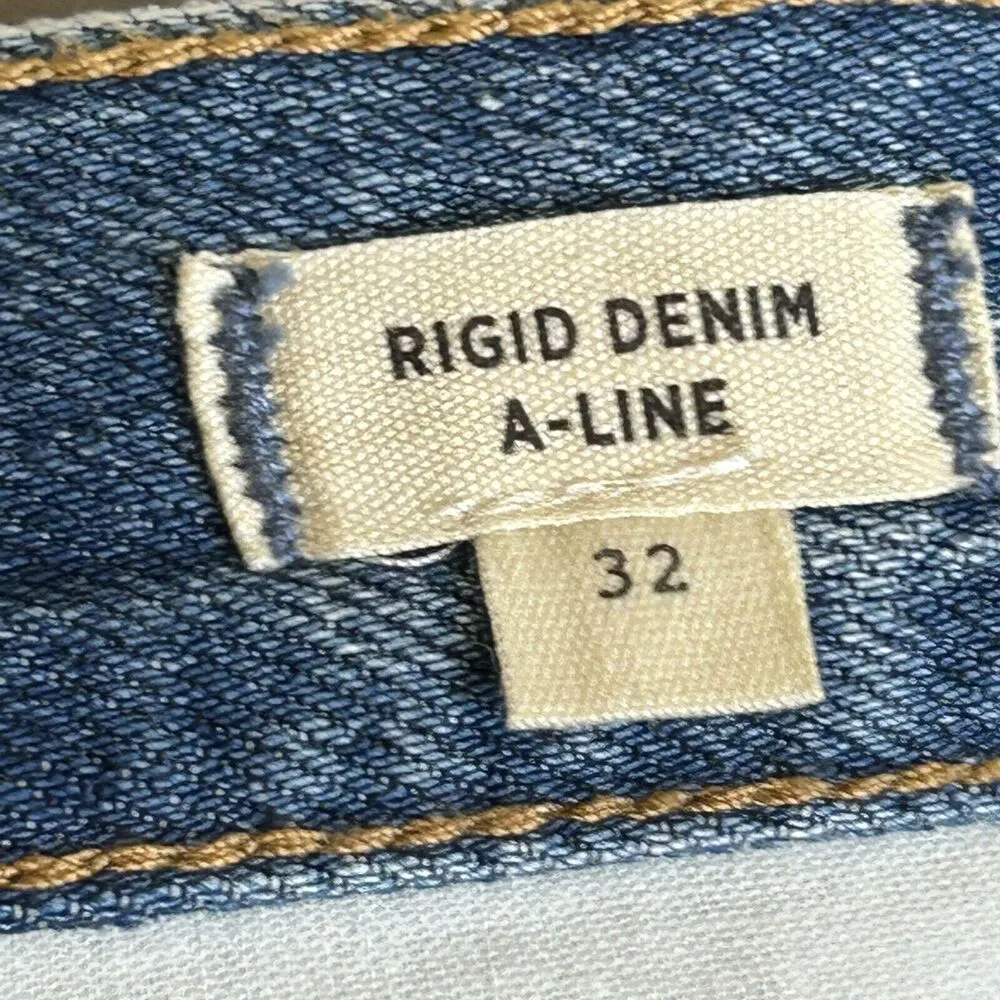 Madewell Rigid Denim A-Line Skirt Mini Raw Hem Medium Wash Plus Size 32 NWT - Image 7