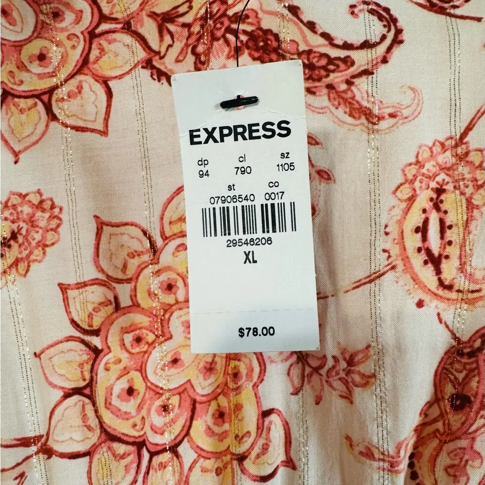 Express Floral Print V Neck Romper - Cream and Orange Size XL NWT - Image 14