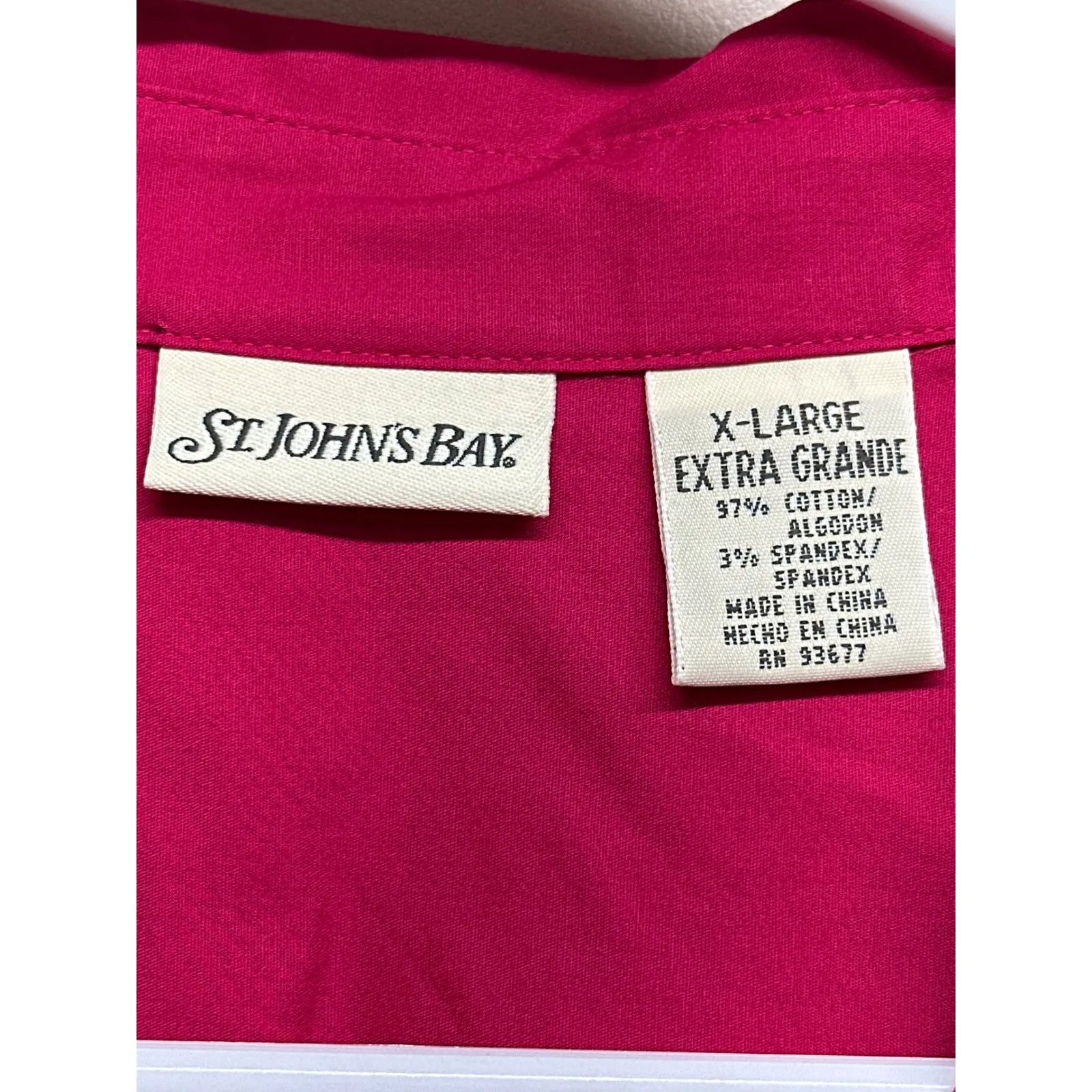 St Johns Bay Womens X Large Wrap Shirt Pink Cotton Blend 3/4 Sleeve Tie Waist - Image 2