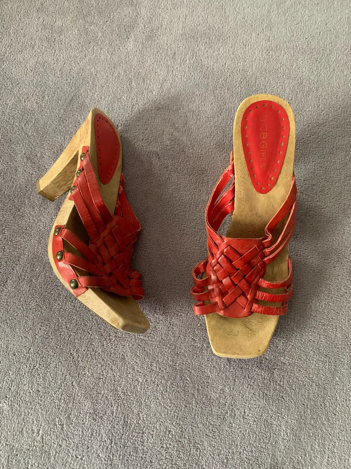 Y2K BCBGirls Red Woven Leather Platform Mules - Image 3