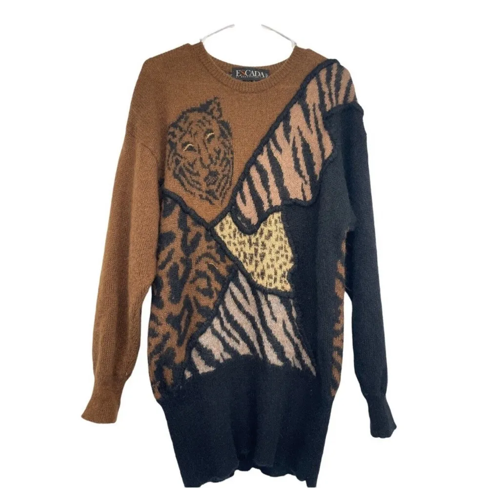 Vintage Escada Sweater Size 40 Animal Print Tiger Wool Mohair Blend Made Italy Brown Size M - Image 4