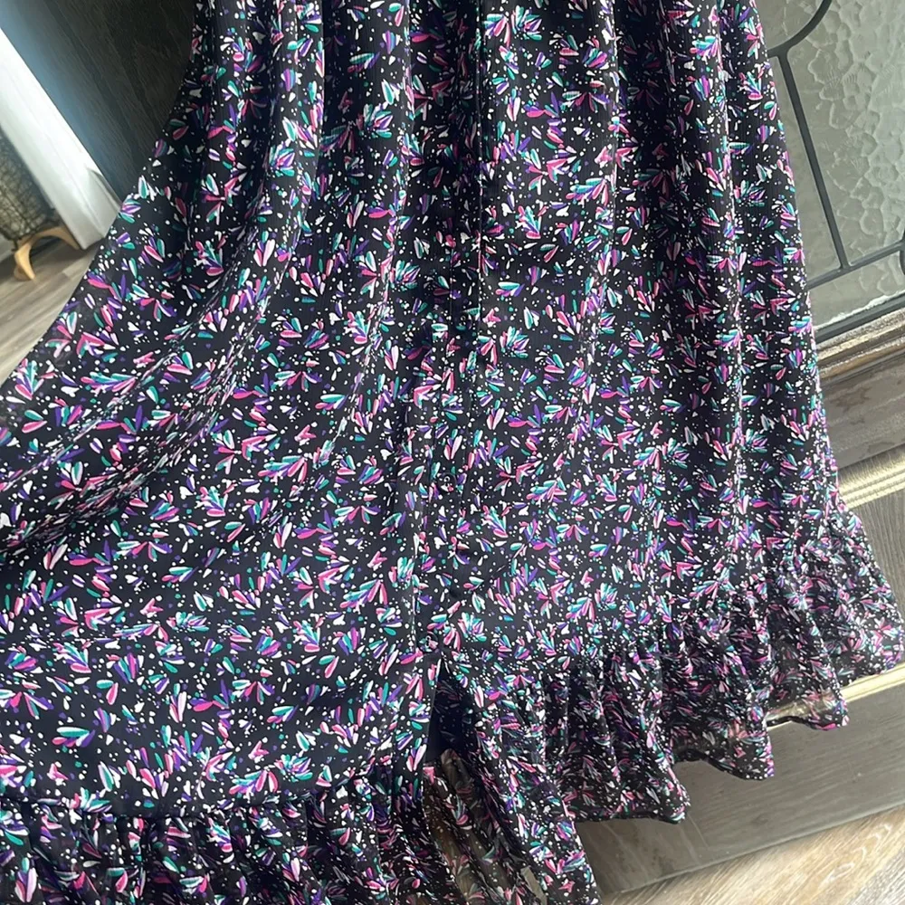 West K tiered midi dress size XL floral sheer sleeves flowy whimsical button up Pink - Image 12