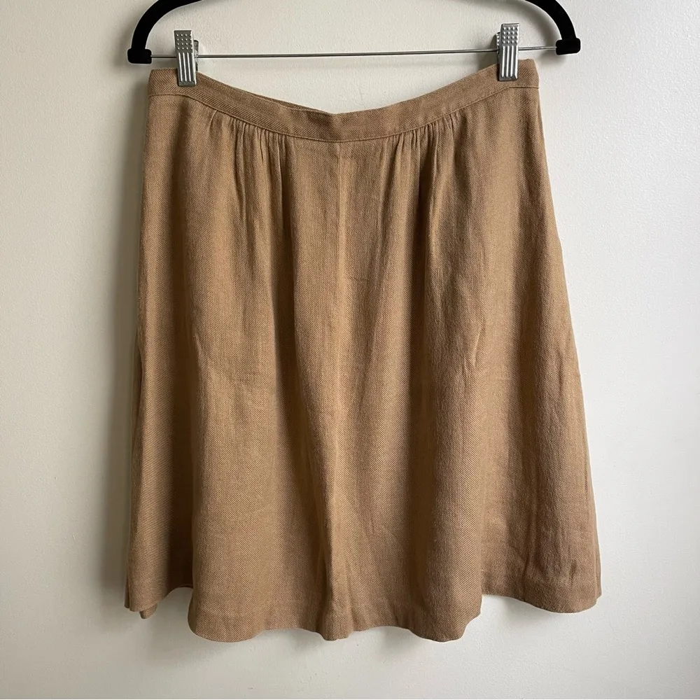 Massimo Dutti Beige Linen Circle Skirt Pockets Button Down Brown Knee-Length 8 - Image 5