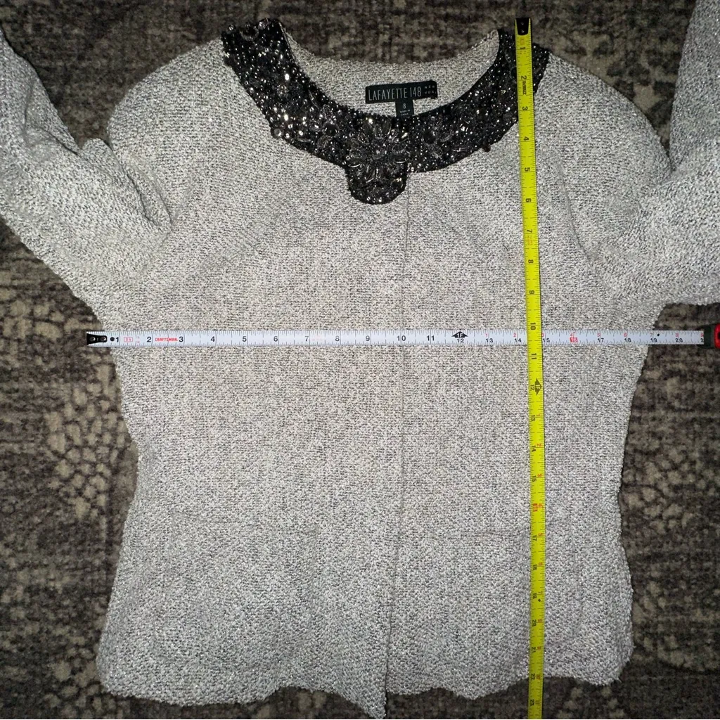 Lafayette 148 New York Size 8 Black White Tweed Boucle Embellished Neck Jacket - Image 10