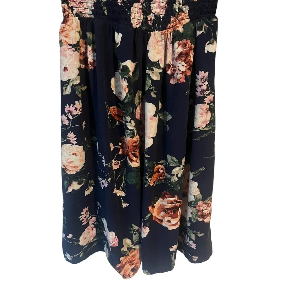 Xhileration Women’s Floral Top Long Ruffle Sleeve Shirt Blouse Navy Size XS - Image 4