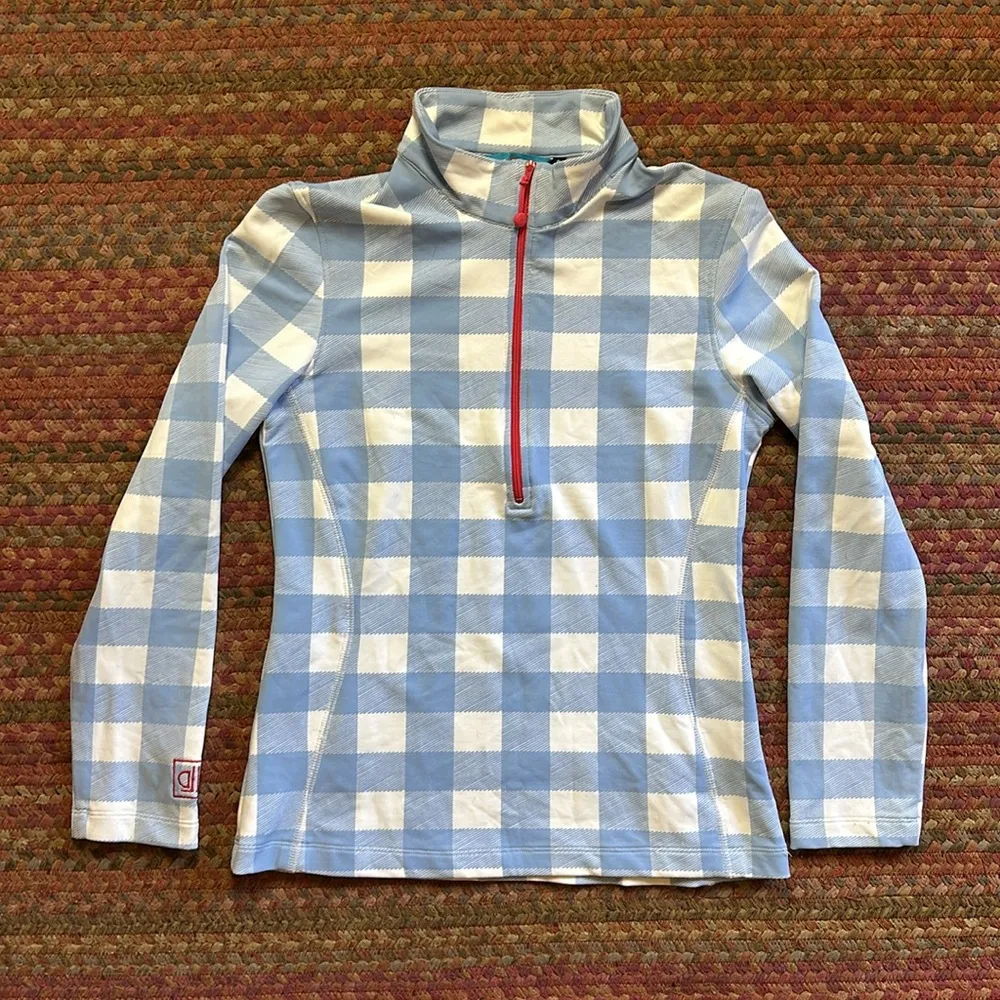LIZZIE DRIVER BLUE GINGHAM PLAID HALF ZIP GOLF PULLOVER - Image 5