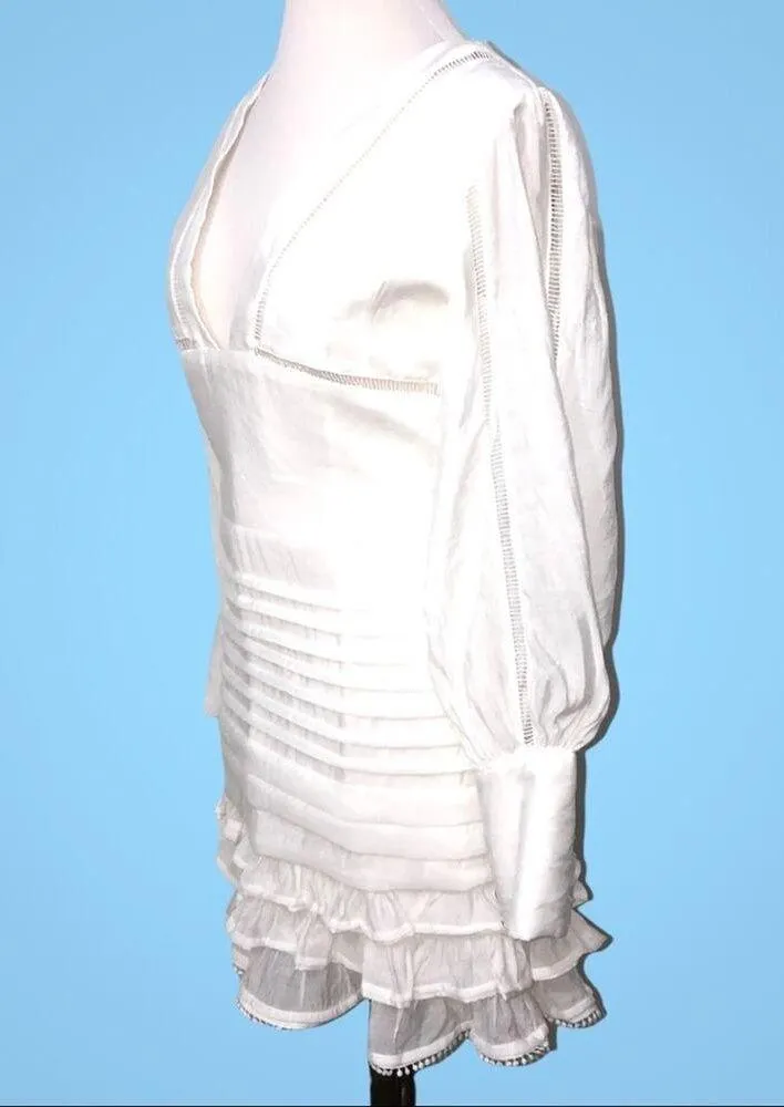 Amy Lynn Plunge Neck Long Sleeve White Mini Dress Medium NWT - Image 4