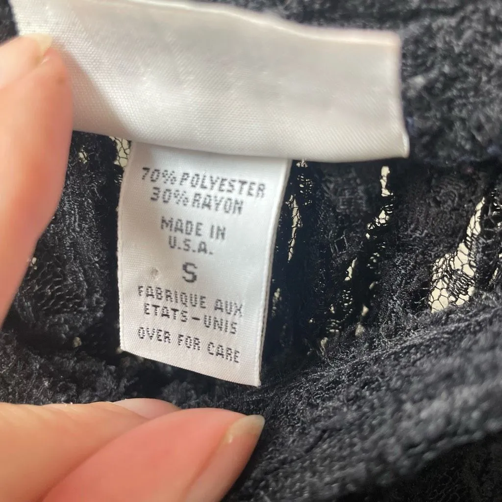 Vintage Express Tricot Sheer Black Lace Midi Skirt S - Image 8