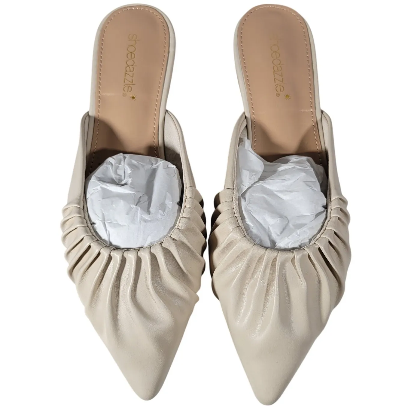 Shoedazzle Kheo Bone Pointed Toe Ruched‎ Mules Flats Women's Size 8 - Image 2