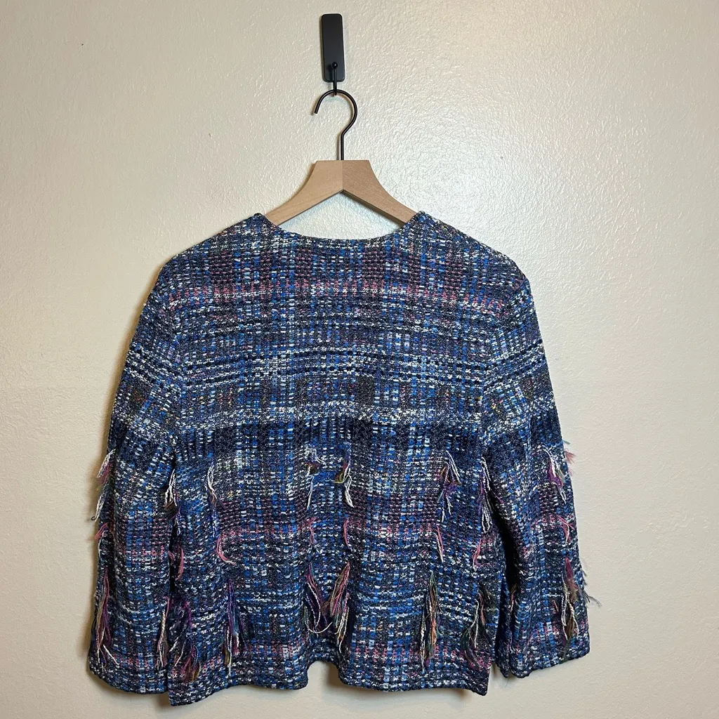 St. John Boucle‎ Tweed Fringe Multicolor Jacket Hook and Eye Closure - Image 6
