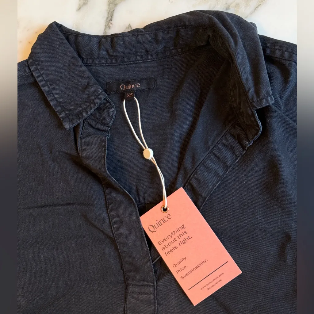 NWT Quince Black Vintage Wash Tencel Tab Sleeve Tunic Shirt Dress XS Lightweight - Image 5