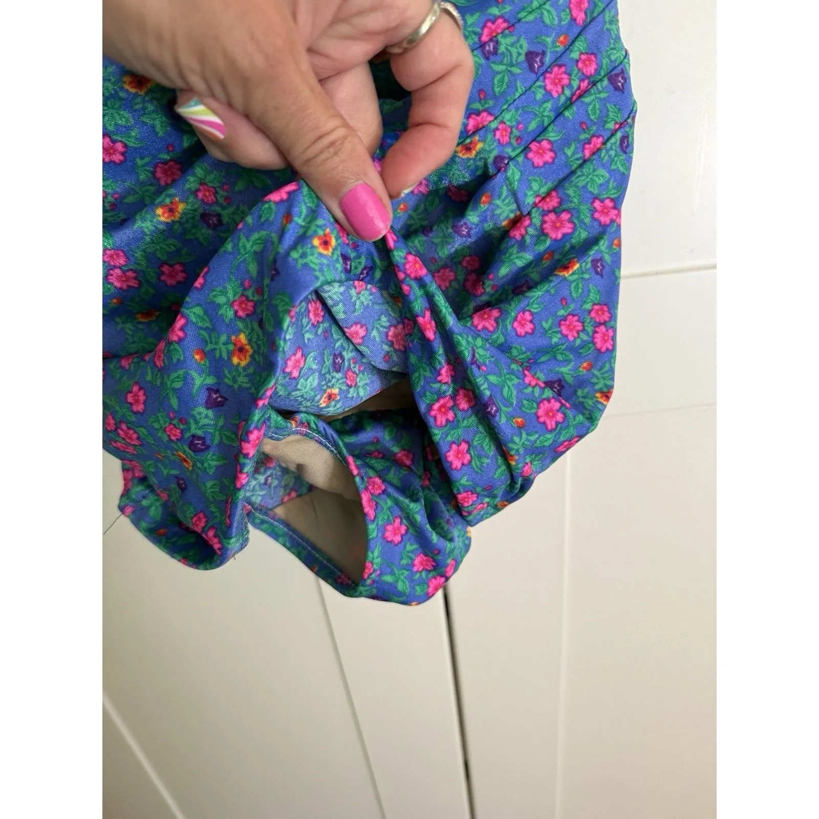 Vtg Perfection Fit by Roxanne Floral Swimsuit Size 18 40D Cup Blue Skirt Beach - Image 5