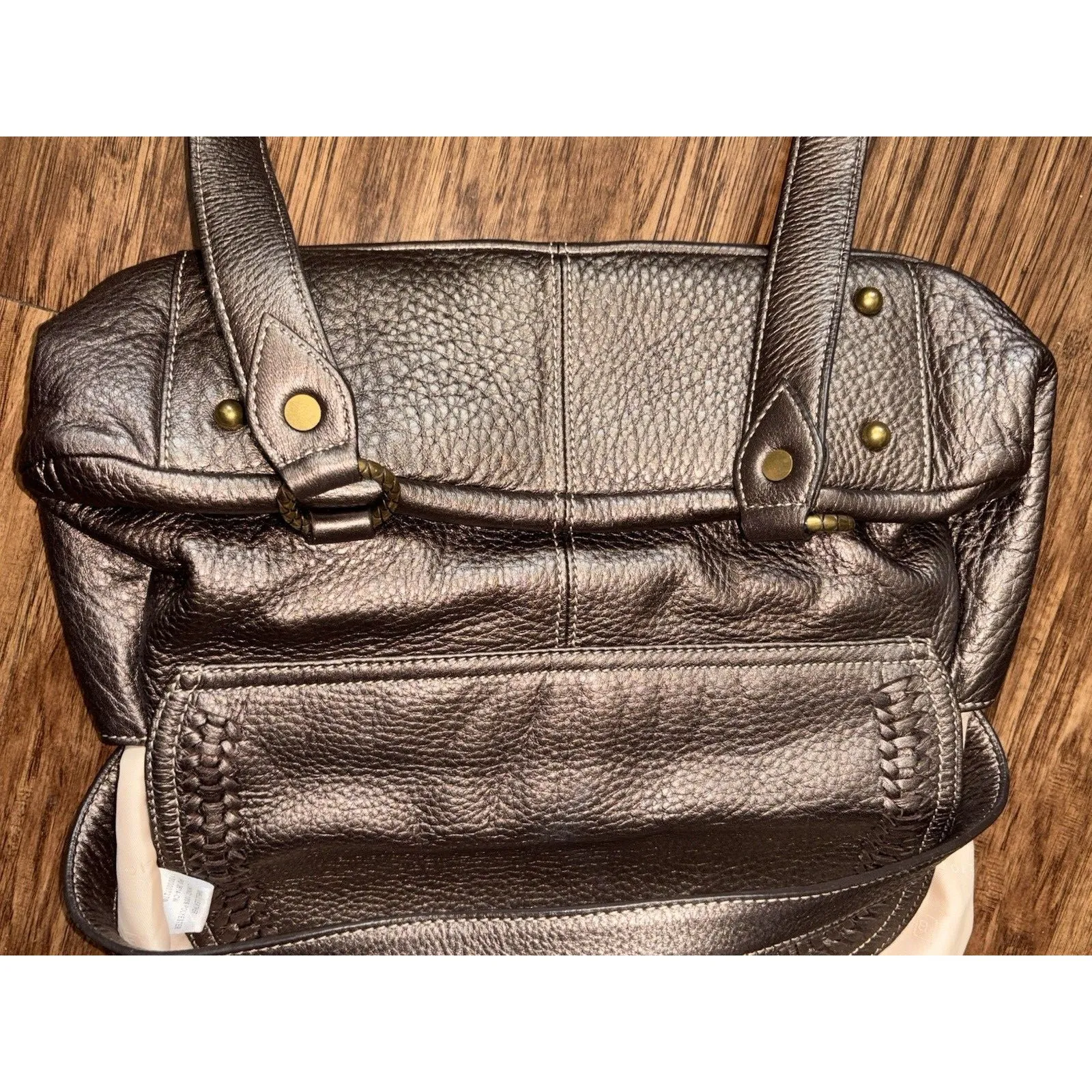 Elliot Lucca Women's Vintage Shoulder Bag Leather Metallic Bronze Medium - Image 9