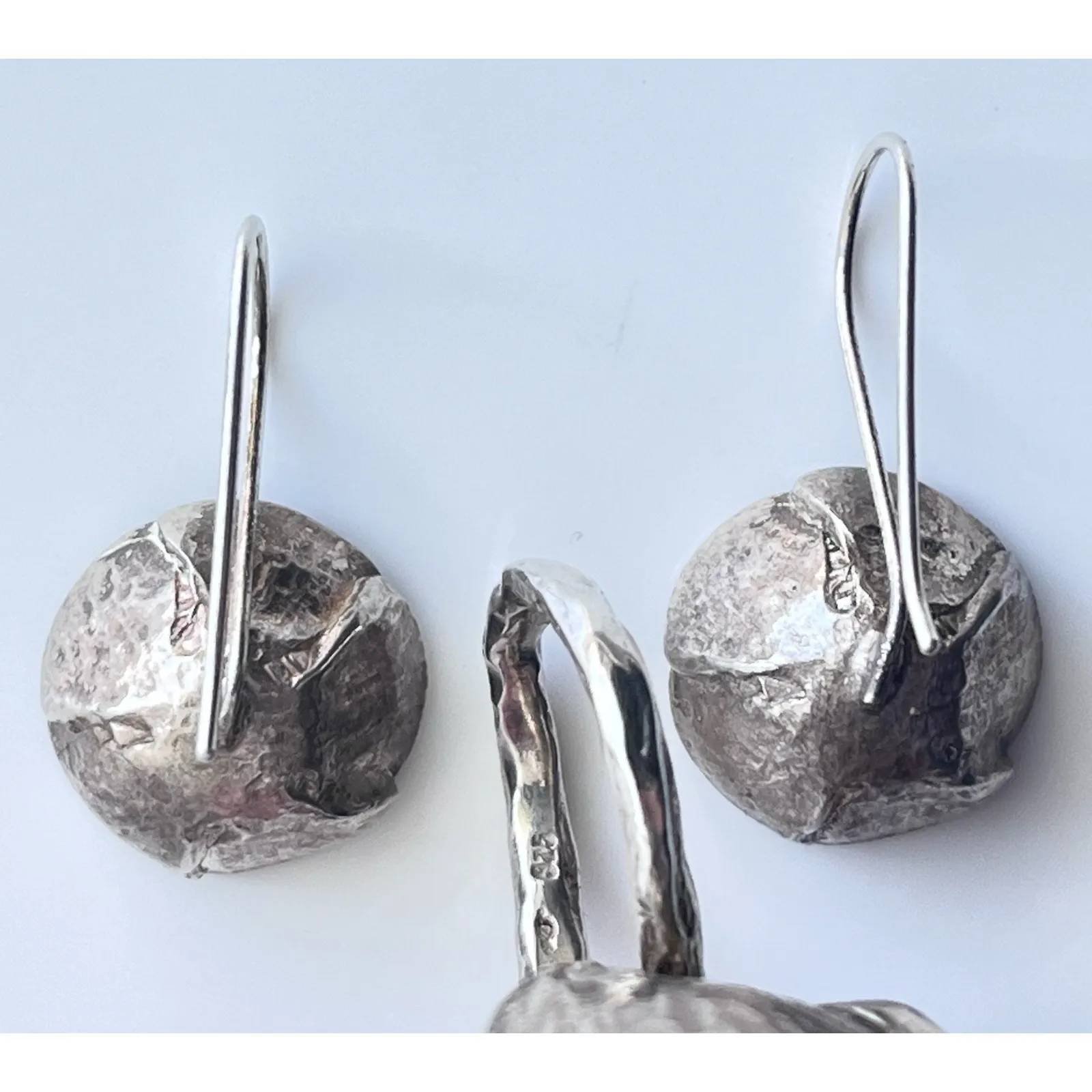 Poppy Flower Ring Earring Set Sterling Silver Adjustable Red Enameled Metal Art - Image 11