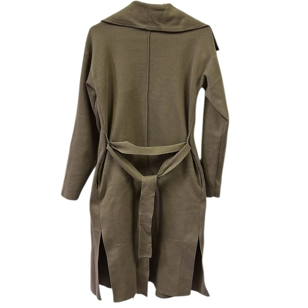 Love Tree Neutral Tan Soft Knit Belted Cardigan Trench Coat Womens Medium - Image 10