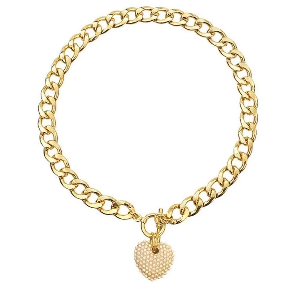 NWT Vera by New York bold chain and faux pearl heart choker Gold - Image 2