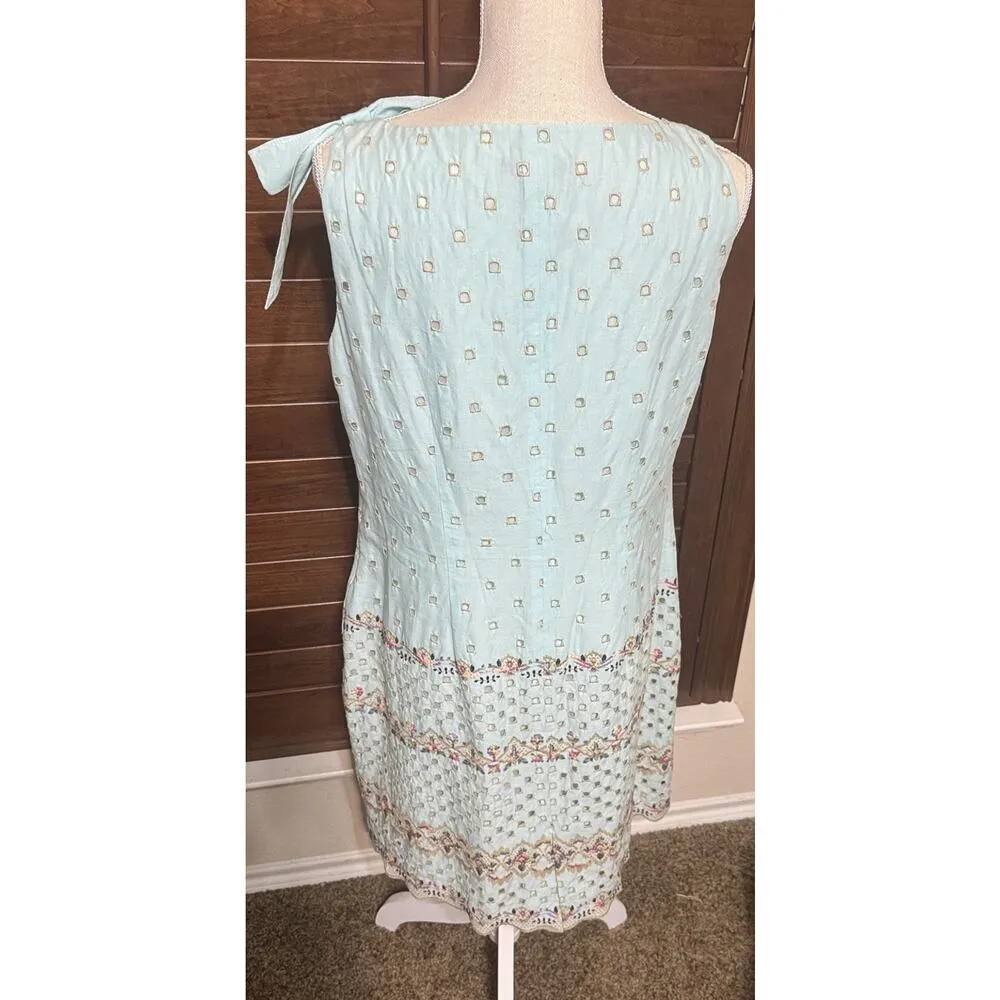Samuel Dong Party Dress Light Blue Embroidered Laser Cut Out Sheath Sz M Size M - Image 4