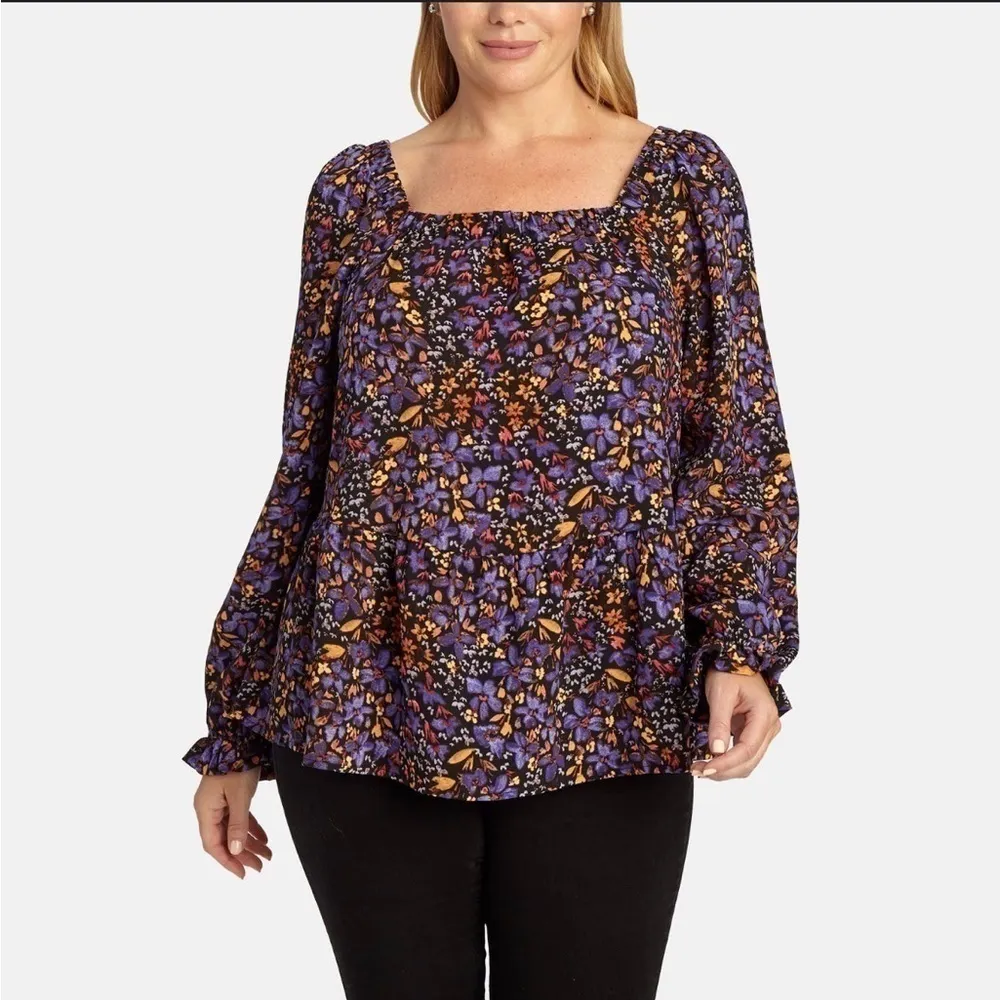 Adyson Parker Long Sleeve Floral Tier Peasant Blouse Purple Size 1XL New w/ Tag! - Image 13